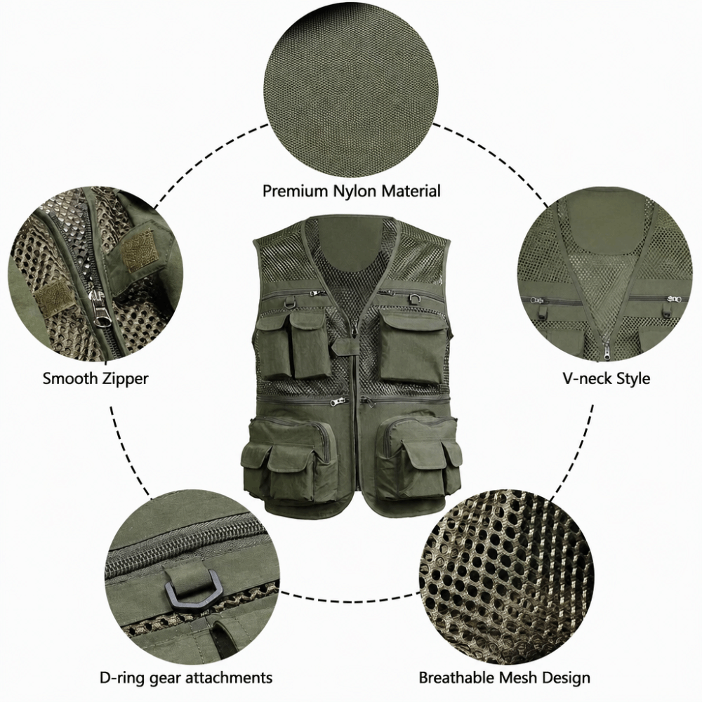 سترة صيد متينة بـ 16 جيبًا، خف - مراجعة Fishing Vest وسعره